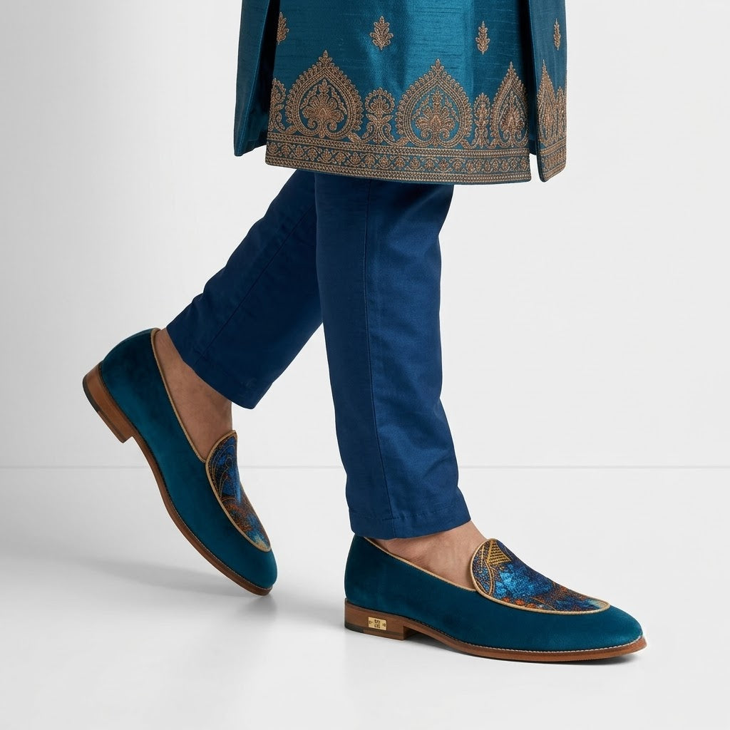 Turquoise Blue Digital Print Jave Apron Loafer for Men
