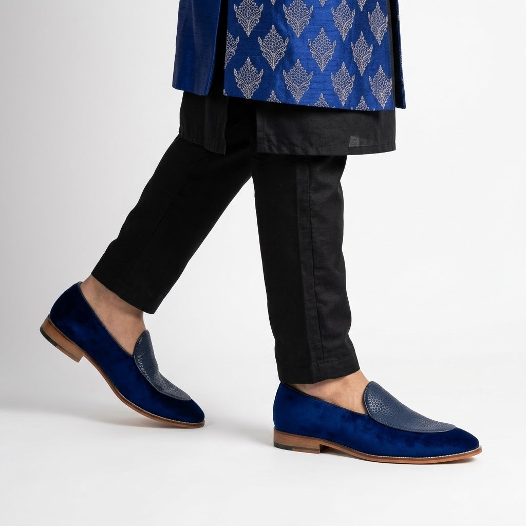 Navy Blue Jave Apron Wedding Ethnic Shoes Party Loafers for Men