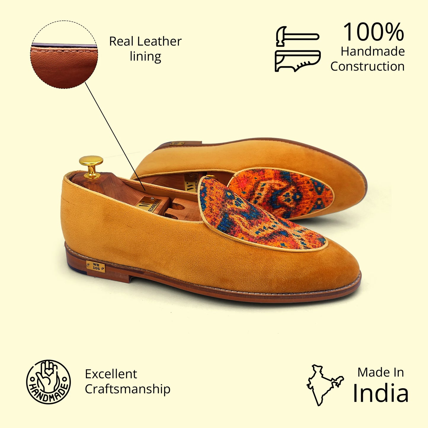 Tan Rust Digital Print Wedding Ethnic Party Shoes Loafer for Men