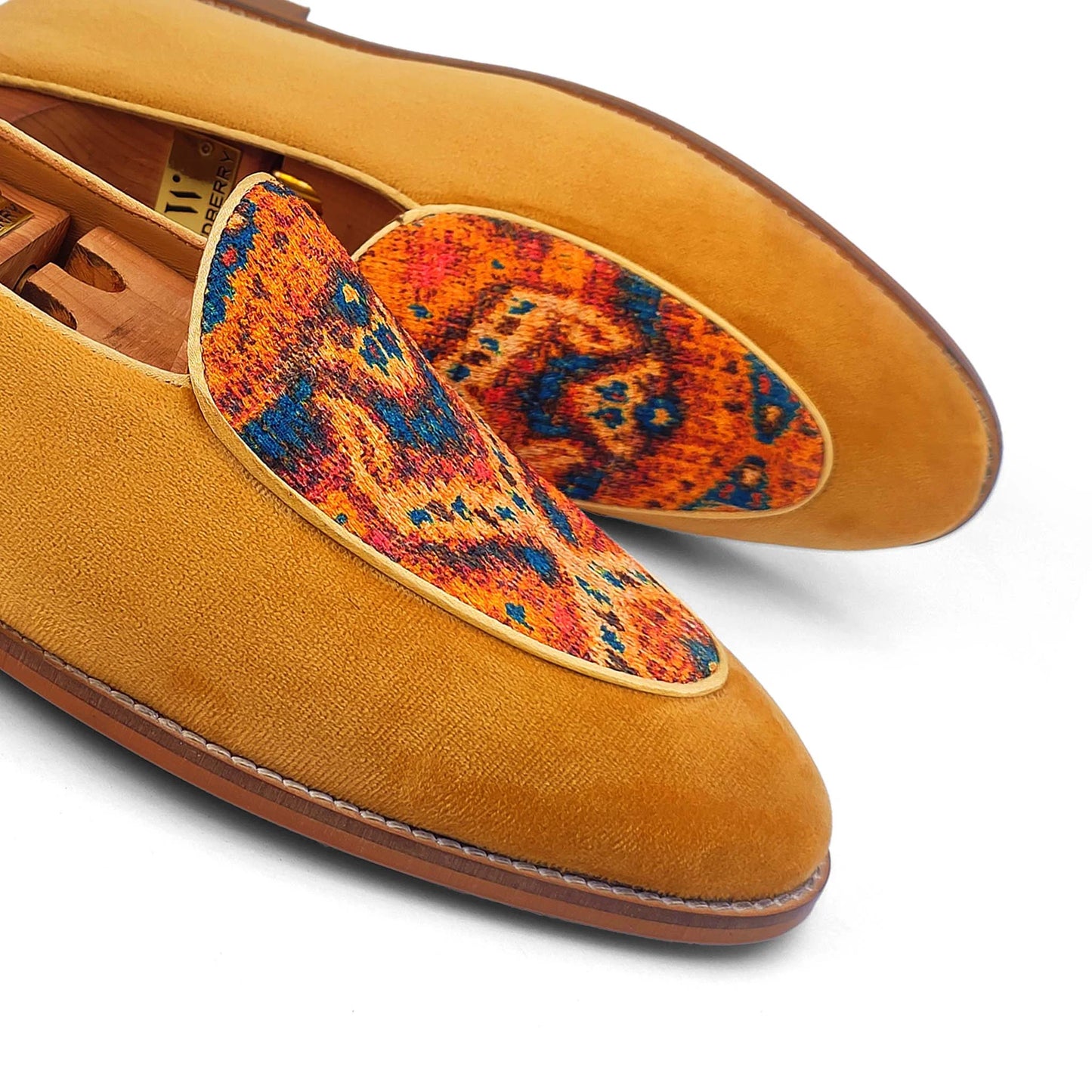 Tan Rust Digital Print Wedding Ethnic Party Shoes Loafer for Men