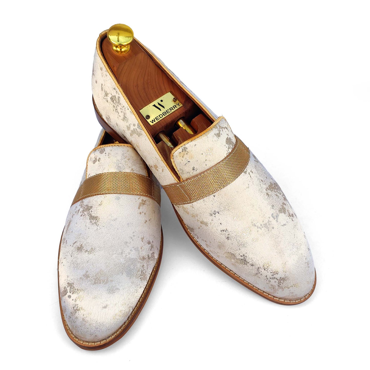 Ivory Golden Foil Hugo Strap Wedding Shoes Ethnic Slipon Loafer for Men