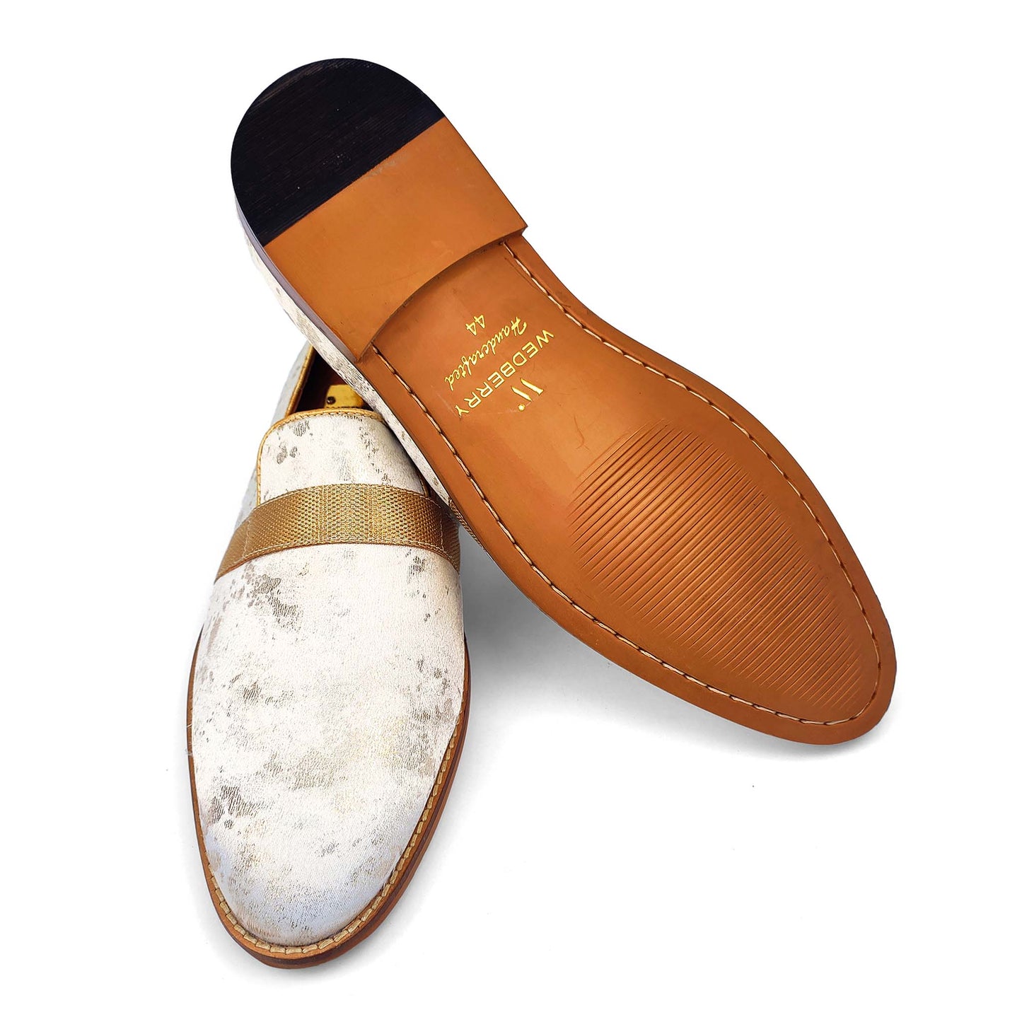 Ivory Golden Foil Hugo Strap Wedding Shoes Ethnic Slipon Loafer for Men