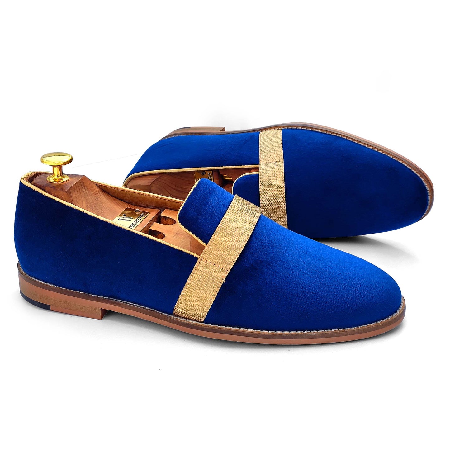 Navy Blue Velvet Hugo Strap Wedding Ethnic Shoes Party Loafers for Men