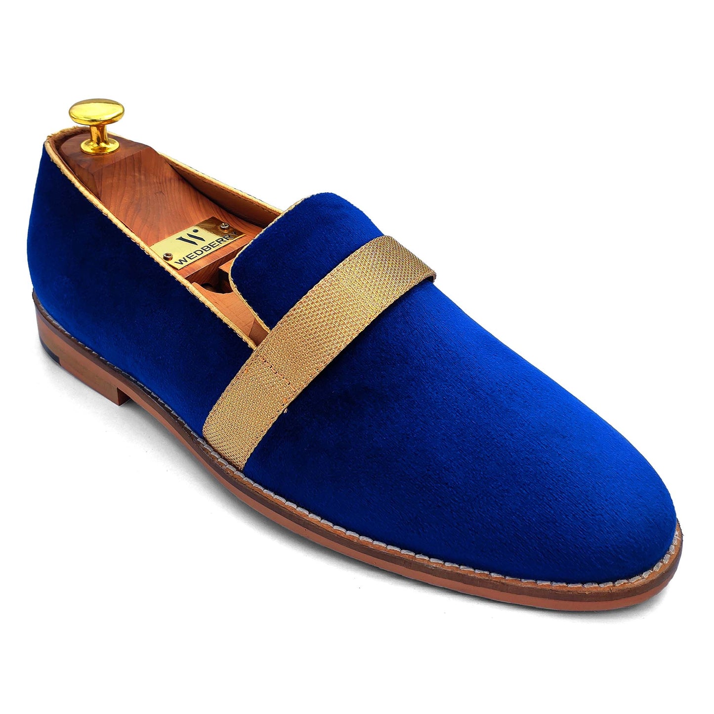 Navy Blue Velvet Hugo Strap Wedding Ethnic Shoes Party Loafers for Men