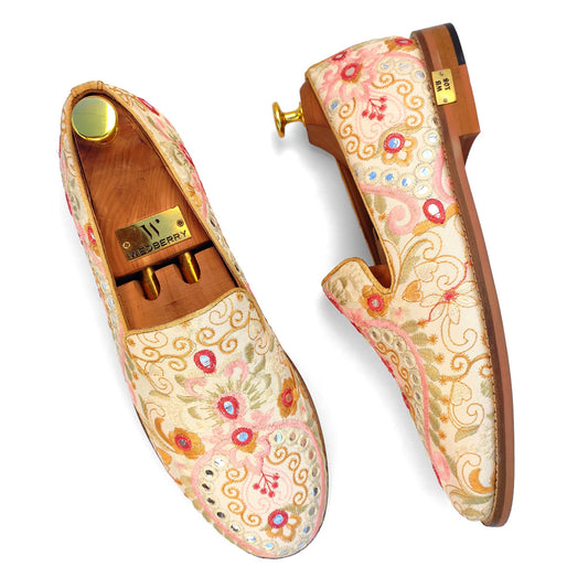 Ivory Pink Wedding Ethnic Shoes Loafer Slipon for Men
