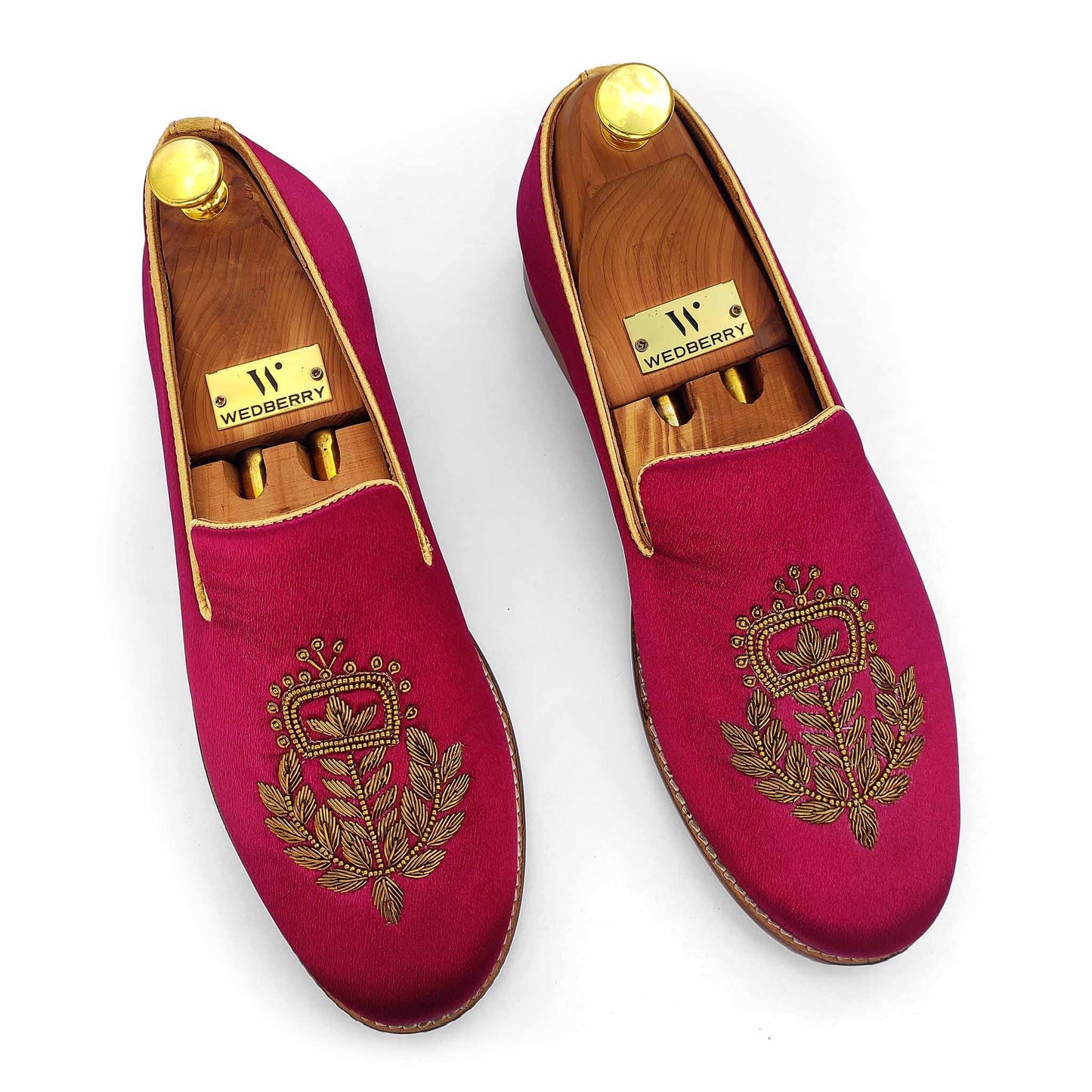 Maroon Antique Gold Zardozi Handwork Wedding Ethnic Shoes Loafers for Men