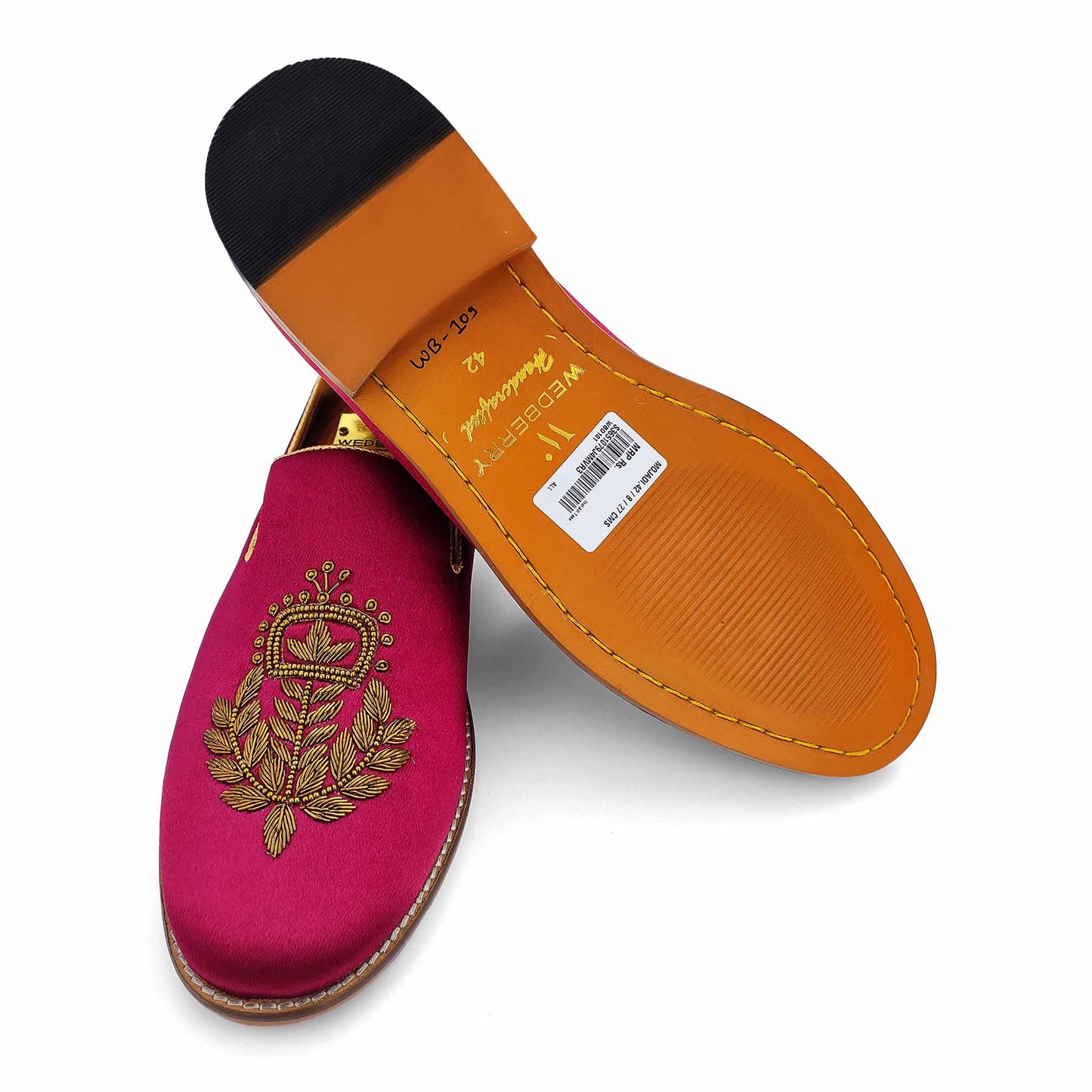 Maroon Antique Gold Zardozi Handwork Wedding Ethnic Shoes Loafers for Men