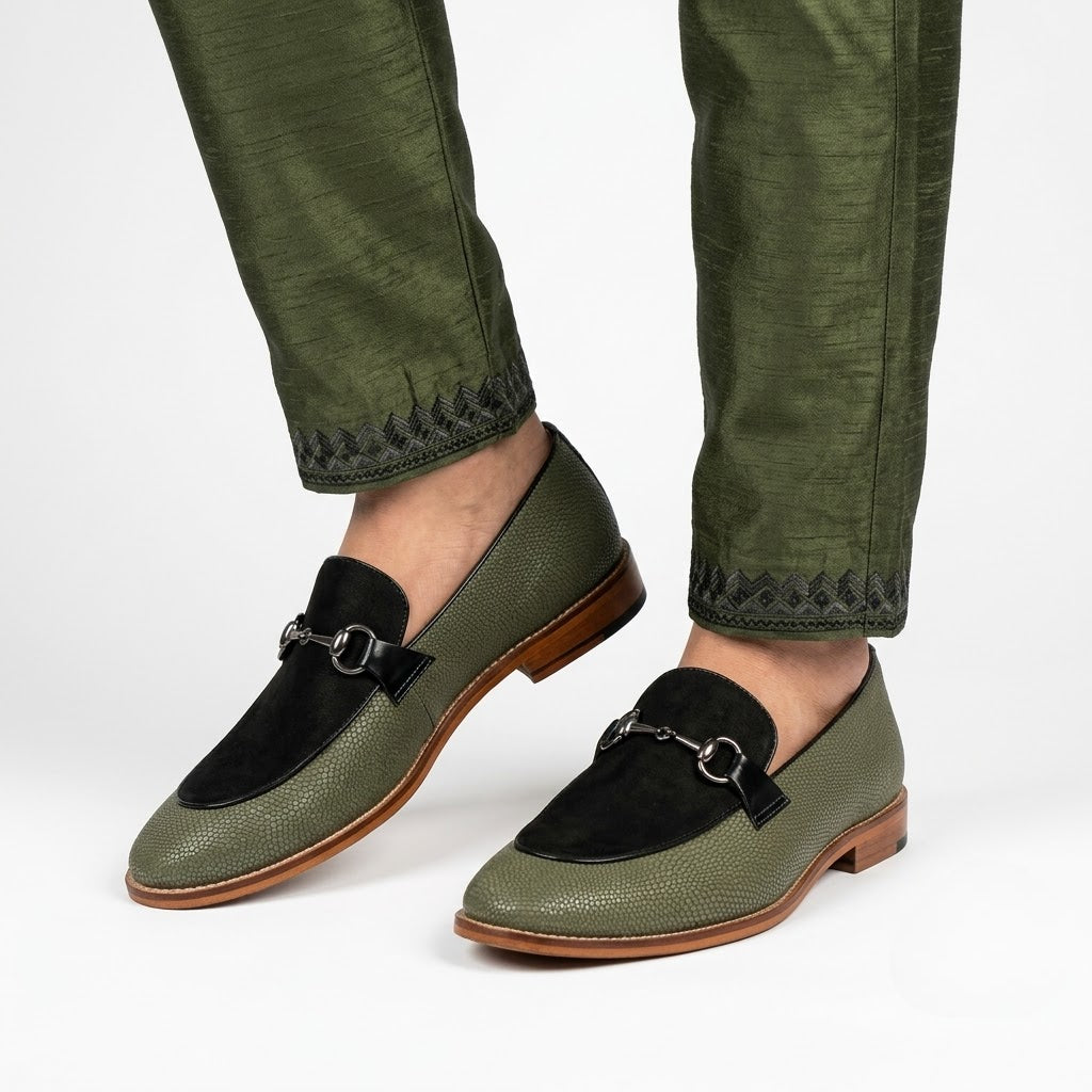 Middle green Hugo Buckle Wedding Ethnic Shoes Party Loafers for Men