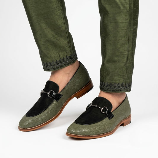 Middle green Hugo Buckle Wedding Ethnic Shoes Party Loafers for Men