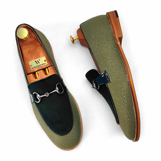 Middle green Hugo Buckle Wedding Ethnic Shoes Party Loafers for Men