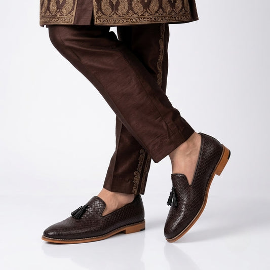 Brown Woven Tassle Slipon for Men