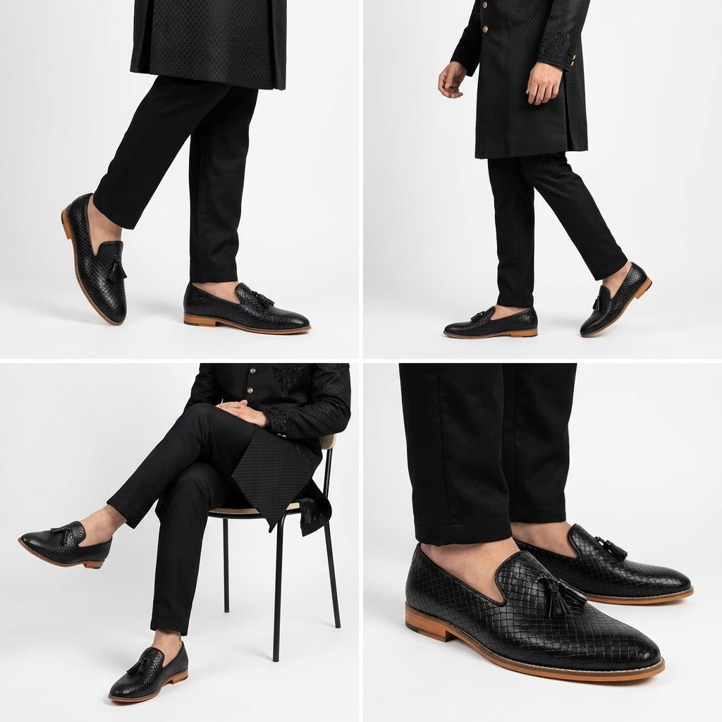 Black Woven Tassle Slipon for Men