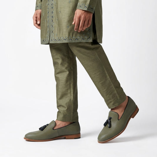 Mehandi Python Tassle Wedding Ethnic Shoes Party Loafers for Men