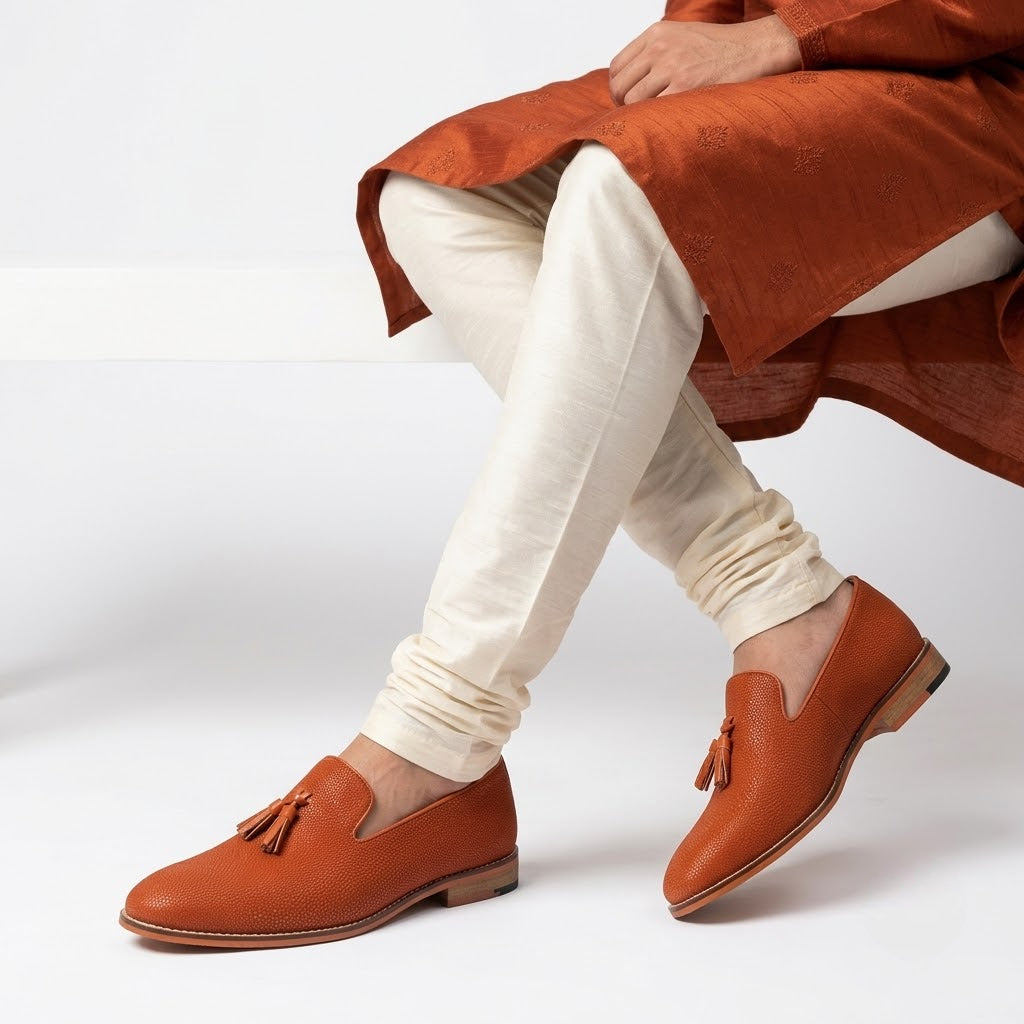 Tan Python Tassle Wedding Ethnic Party Shoes Loafer for Men