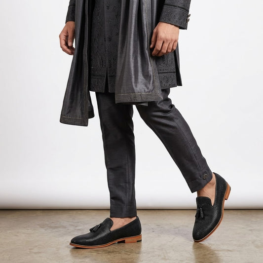 Black Python Tassle Slipon for Men