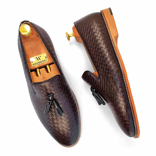 Brown Woven Tassle Slipon for Men
