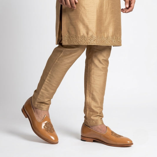 Camel Creme Zardozi Handwork Nagra Slipon Mojri for Men