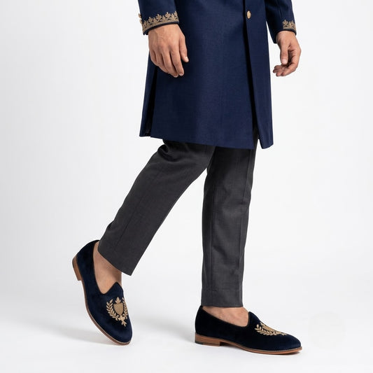Black Satin Zardozi Handwork Nagra Slipon Mojri for Men