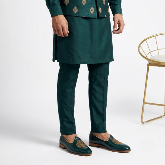 Forest Green Zardozi Handwork Nagra Slipon Mojri for Men