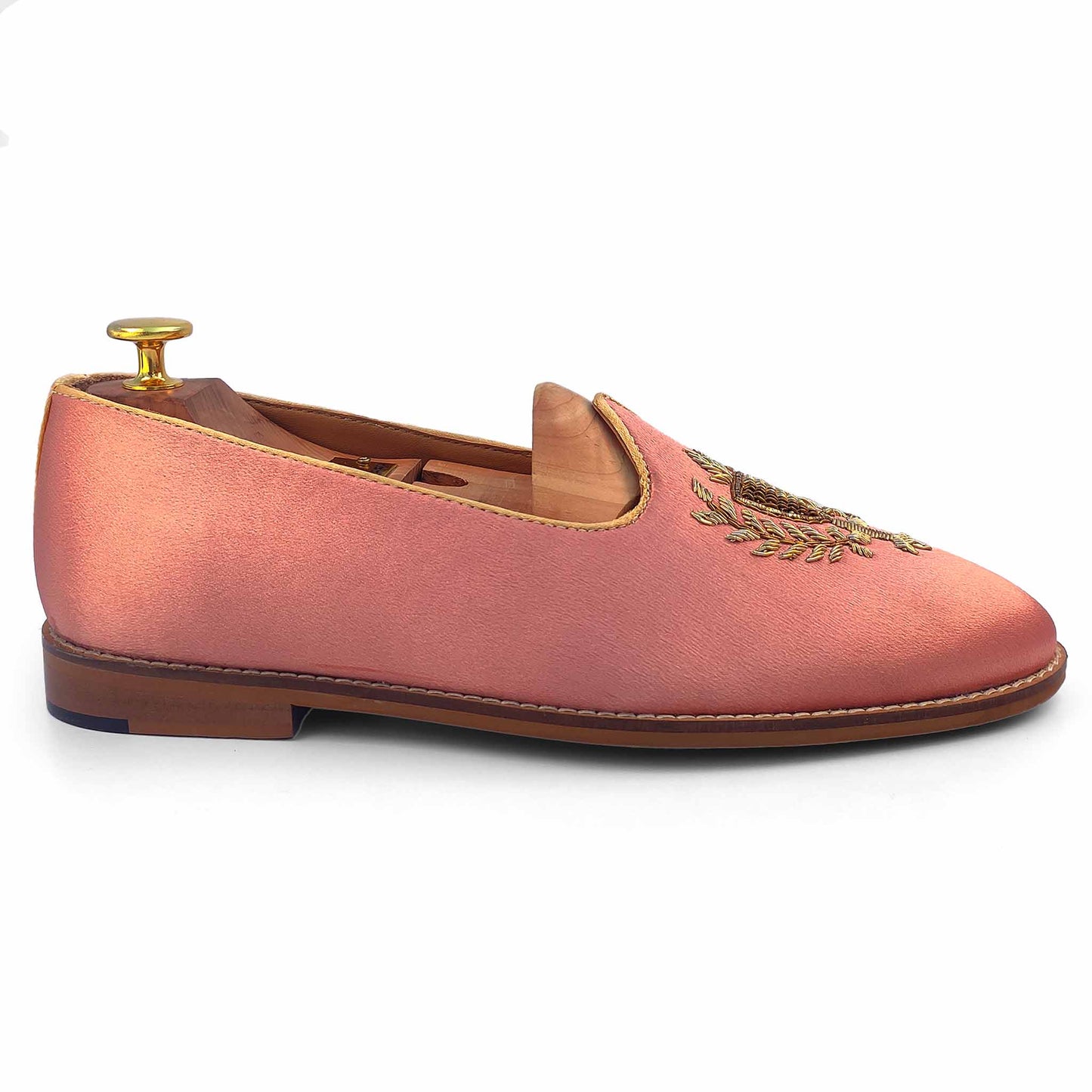 Pink Satin Zardozi Handwork Wedding Ethnic Shoes Party Loafers for Men