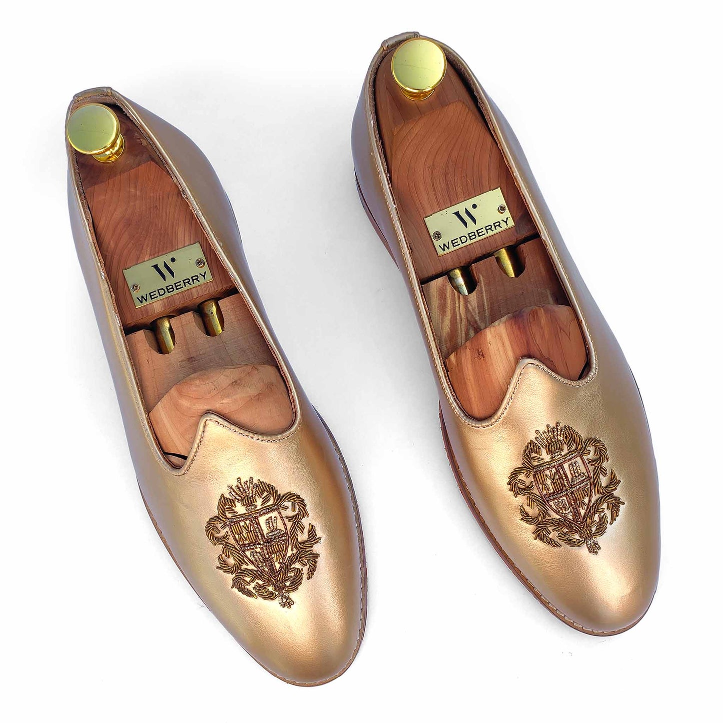 Light Gold Zardozi Handwork Wedding Shoes Ethnic Loafers Mojri for Men