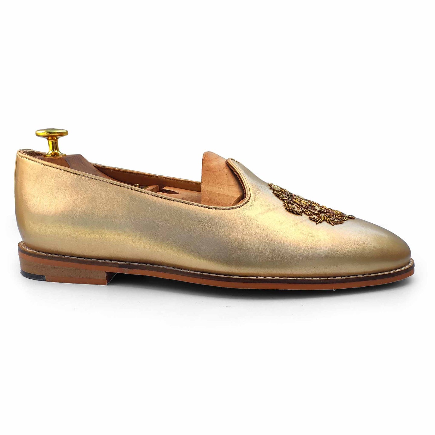 Light Gold Zardozi Handwork Wedding Shoes Ethnic Loafers Mojri for Men