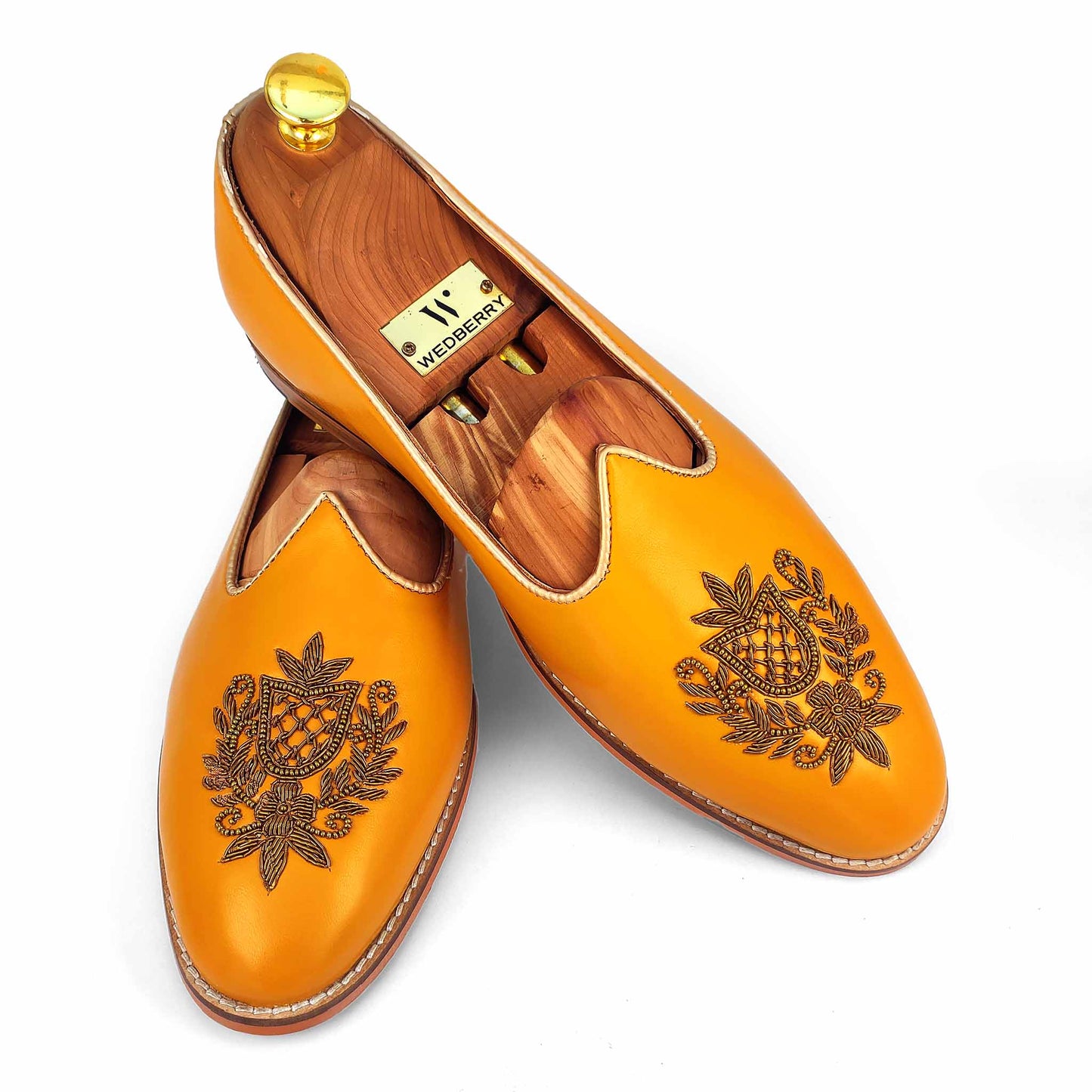 Mustard Zardozi Handwork Wedding Ethnic Shoes Party Loafers for Men