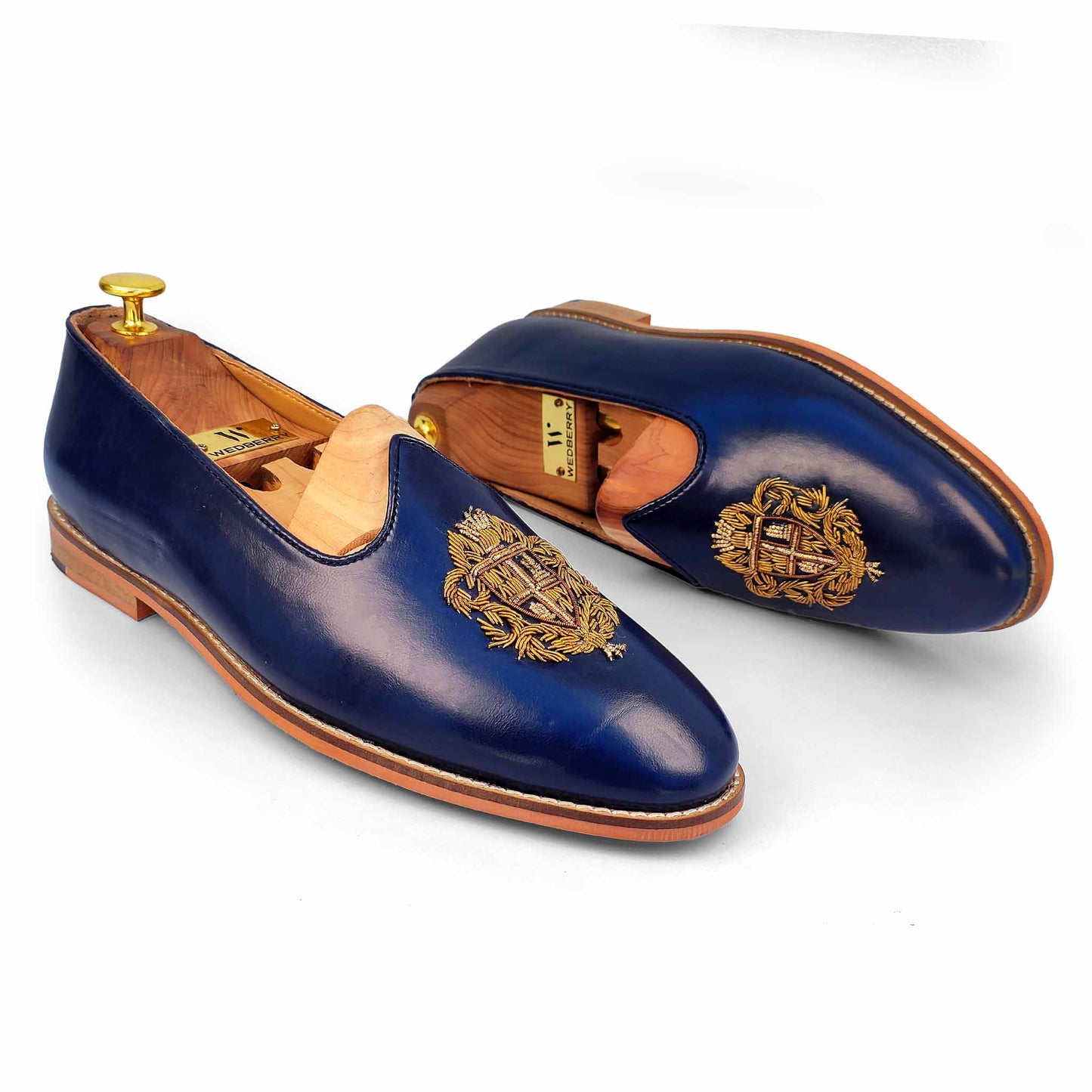 Navy blue Zardozi Handwork Wedding Ethnic Shoes Party Loafers for Men