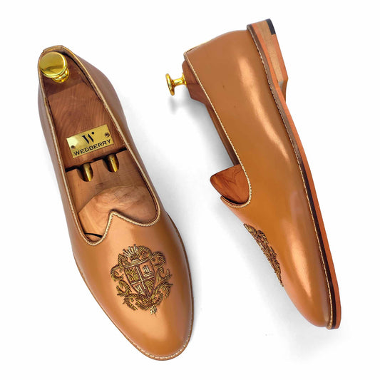 Camel Creme Zardozi Handwork Nagra Slipon Mojri for Men