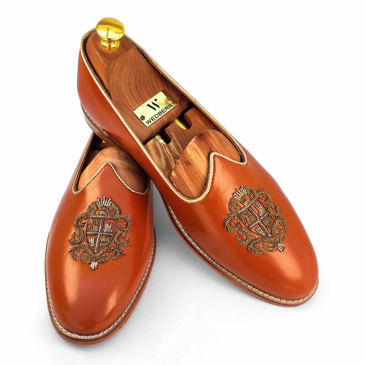 Tan Zardozi Handwork Wedding Ethnic Party Shoes Loafer for Men