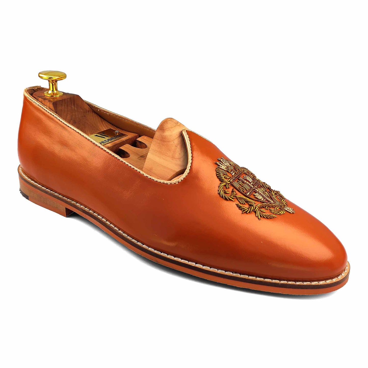 Tan Zardozi Handwork Wedding Ethnic Party Shoes Loafer for Men