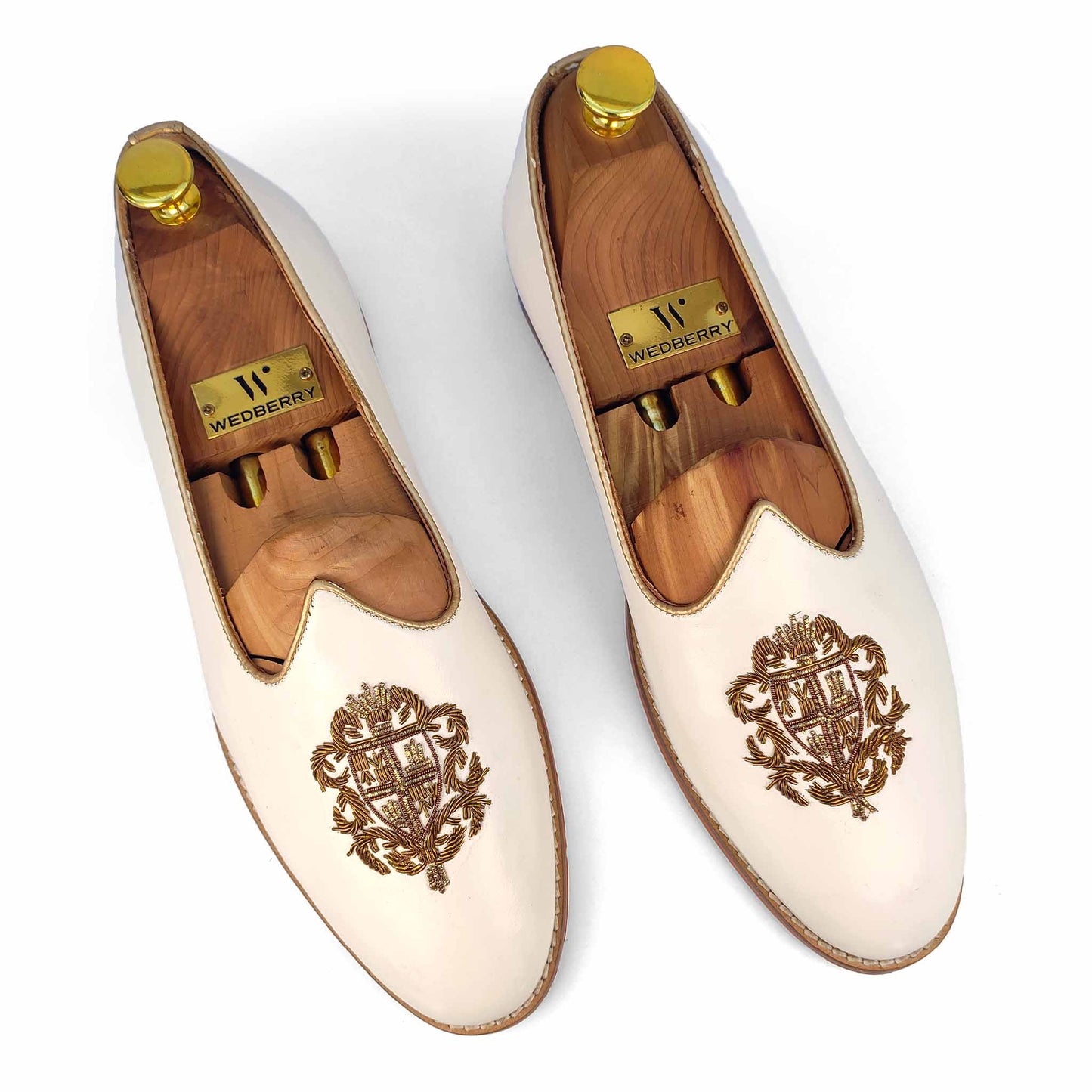 White Zardozi Handwork Wedding Ethnic Party Shoes Loafer for Men