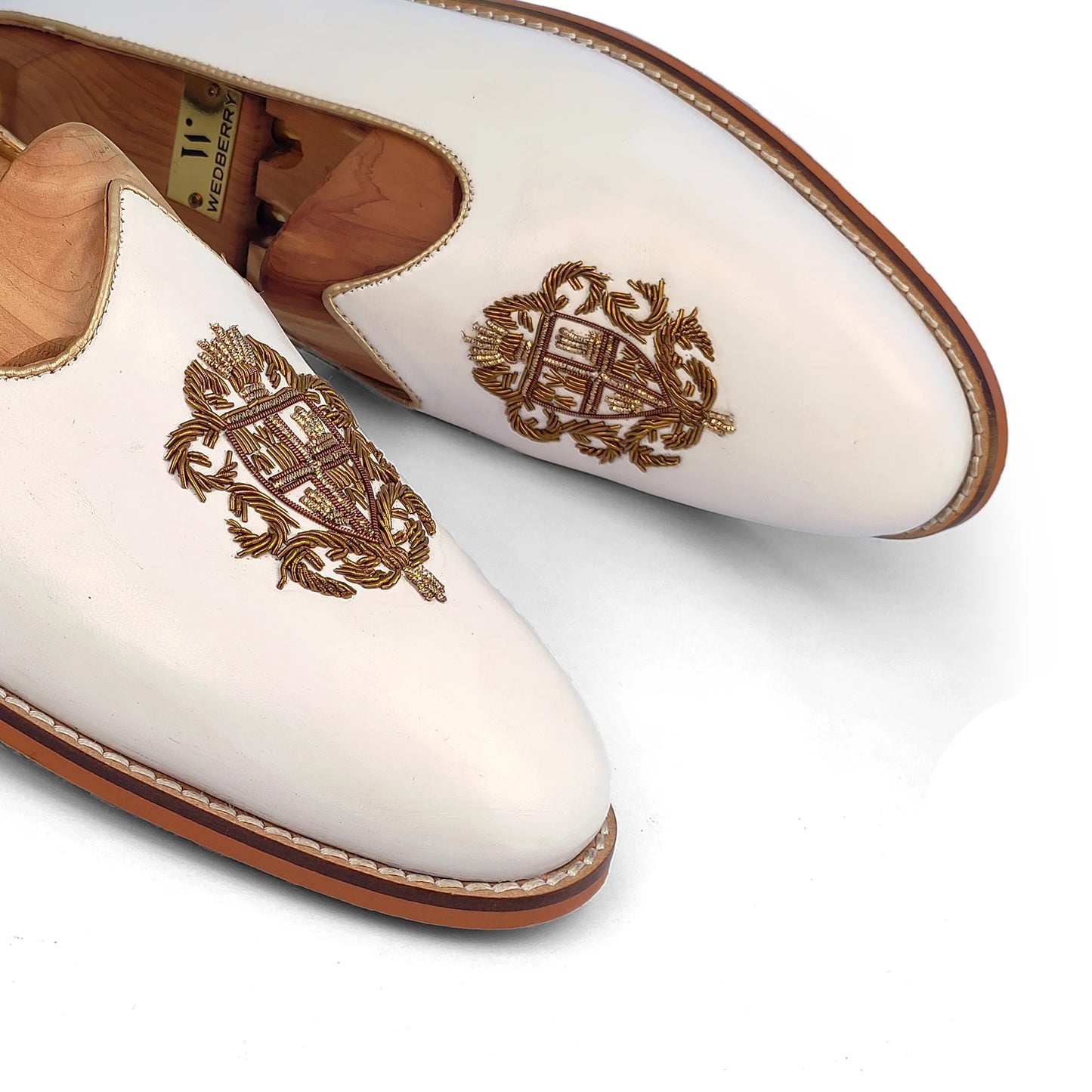 White Zardozi Handwork Wedding Ethnic Party Shoes Loafer for Men