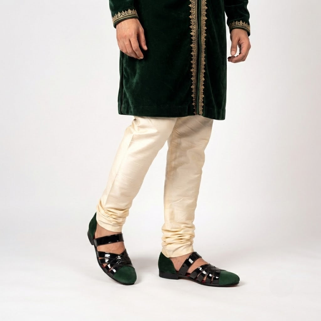 Criss Cross Strap Forest Green Sandals for Men