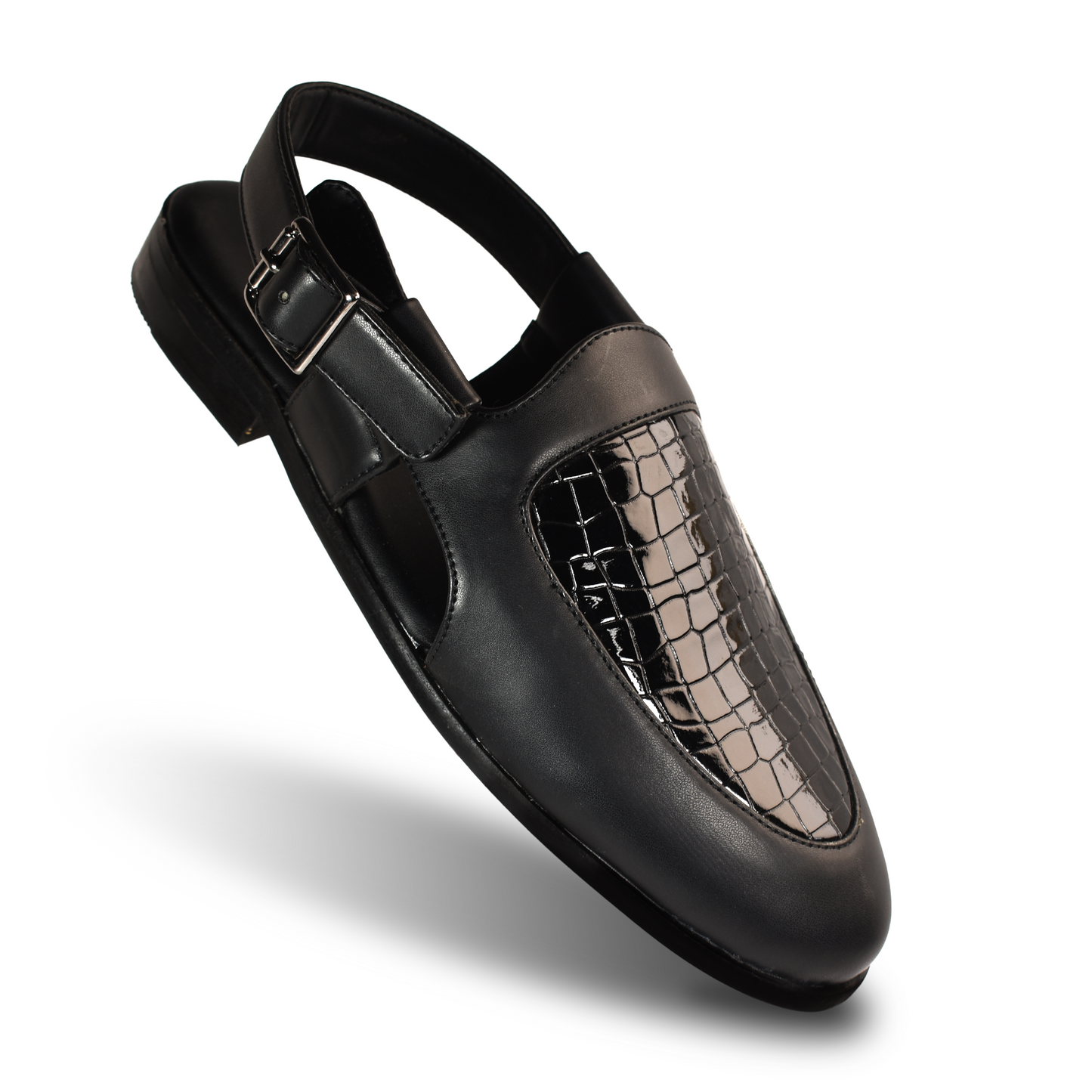 Jaipur Black Croco Apron Sandals