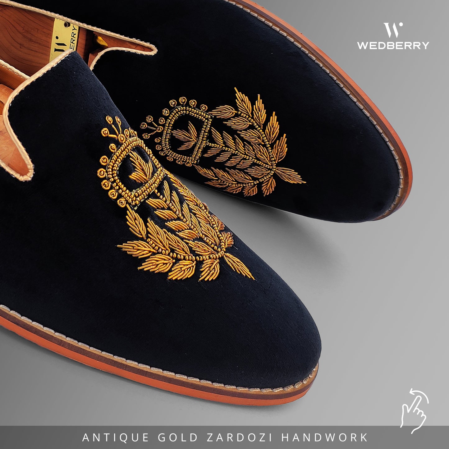 Black Velvet with Antique Gold Zardozi Handwork for Men
