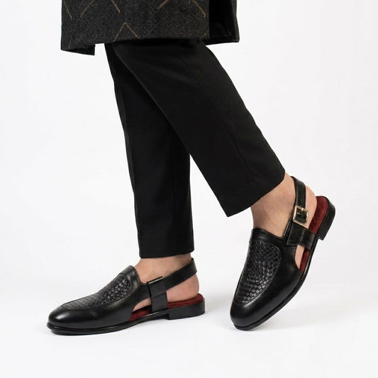 Jaipur Black Checkered Sandals