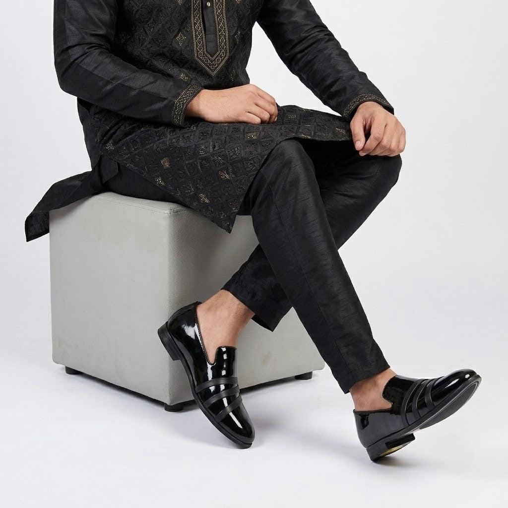 Marvian Black Patent Loafers