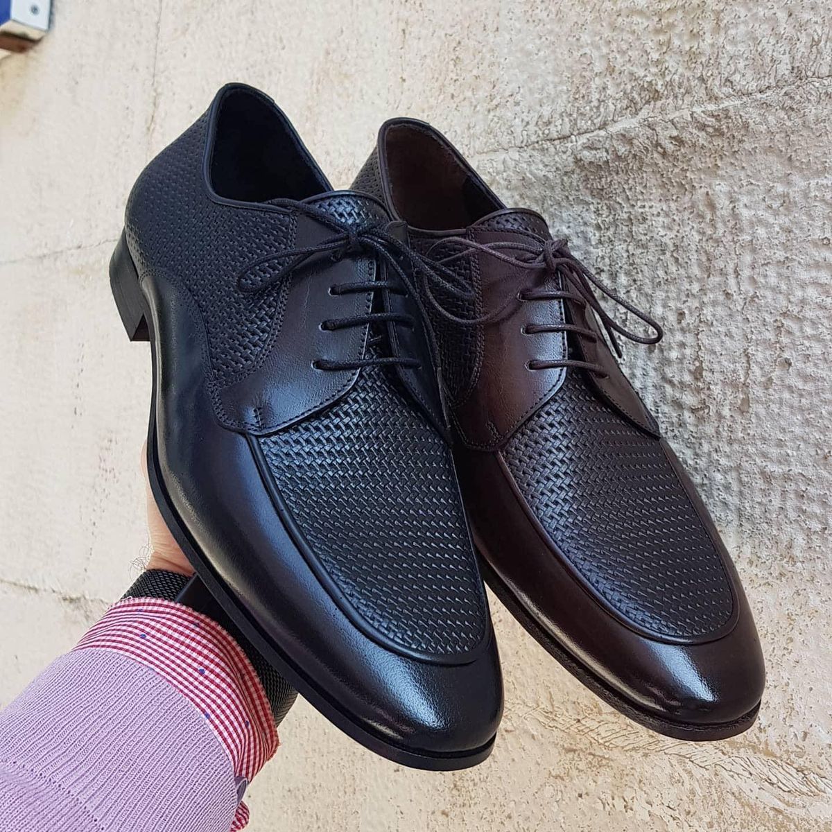 Black Woven Leather with Syn Black Lace-ups