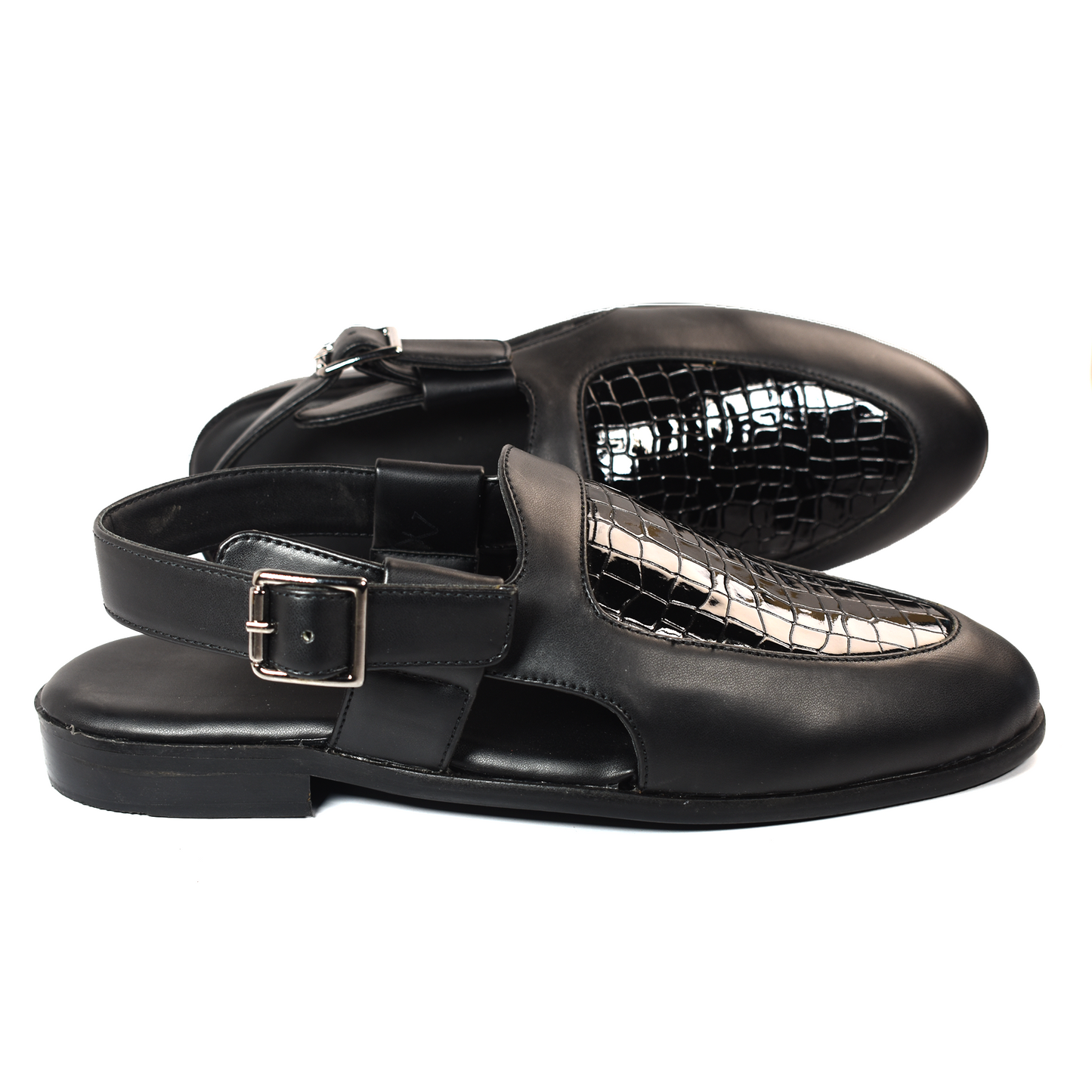 Jaipur Black Croco Apron Sandals