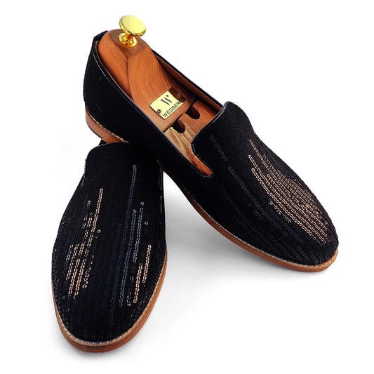 Black Embroidery Wedding Ethnic Shoes Party Loafers for Men