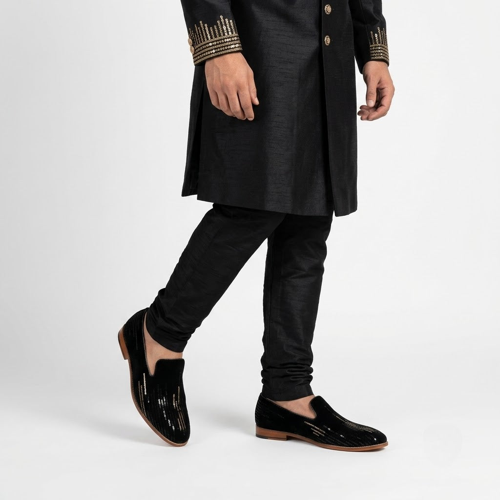 Black Embroidery Wedding Ethnic Shoes Party Loafers for Men