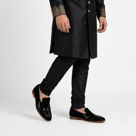 Black Embroidery Wedding Ethnic Shoes Party Loafers for Men