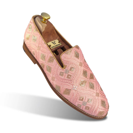 Pink Star Embroidery Wedding Ethnic Shoes Party Loafers for Men