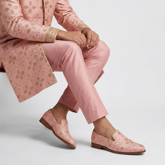 Pink Star Embroidery Wedding Ethnic Shoes Party Loafers for Men