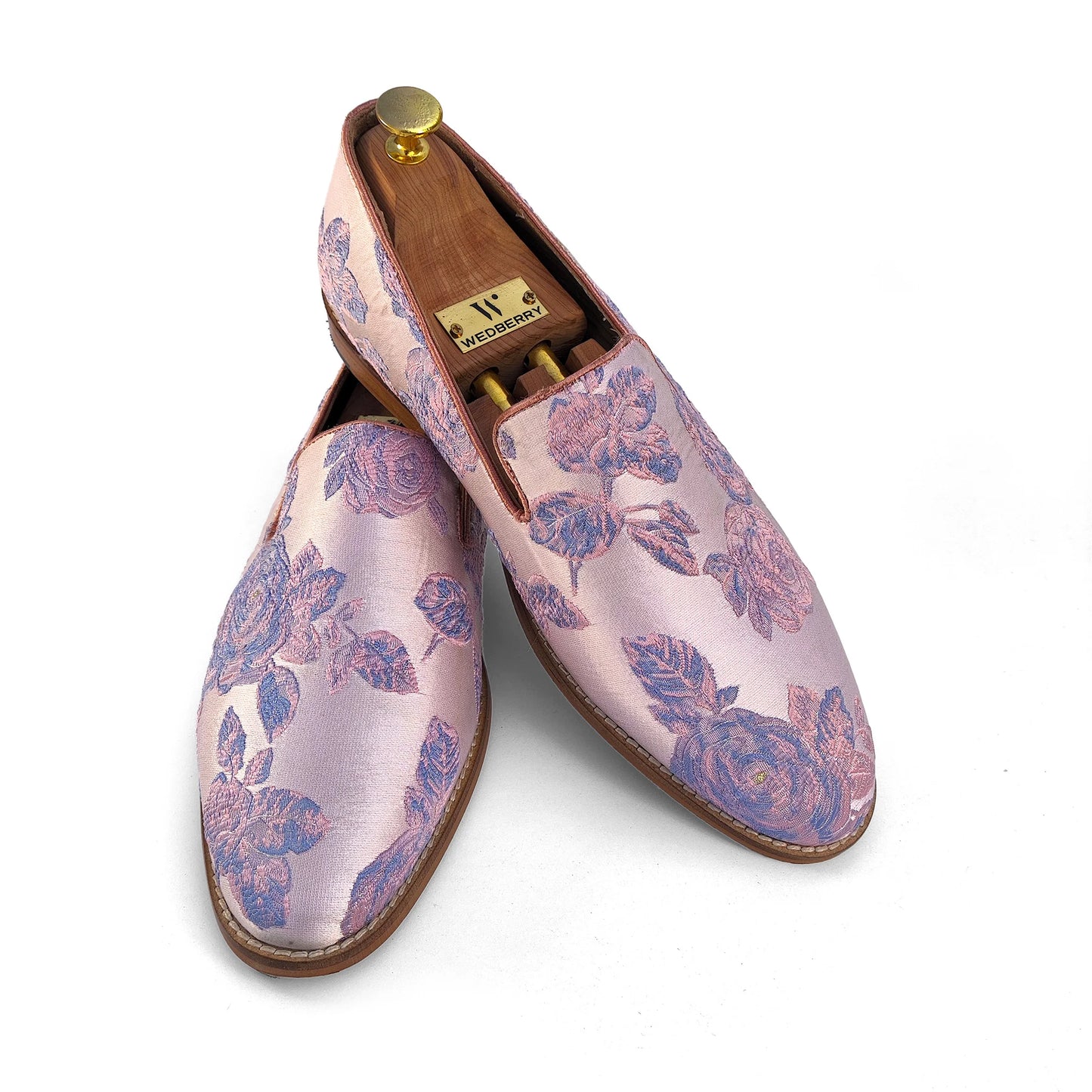 Pink Rose Embroidery Wedding Ethnic Shoes Party Loafers for Men