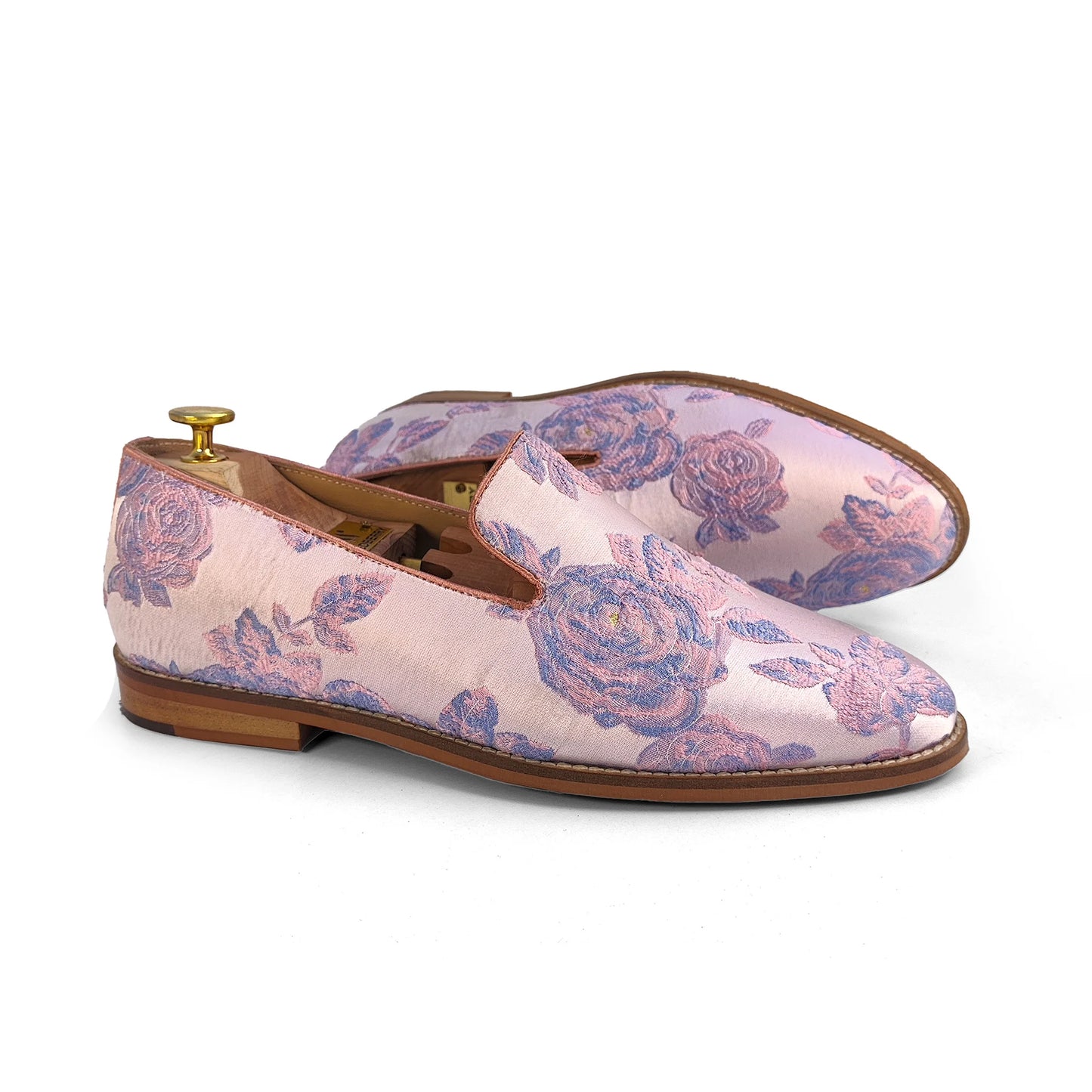 Pink Rose Embroidery Wedding Ethnic Shoes Party Loafers for Men