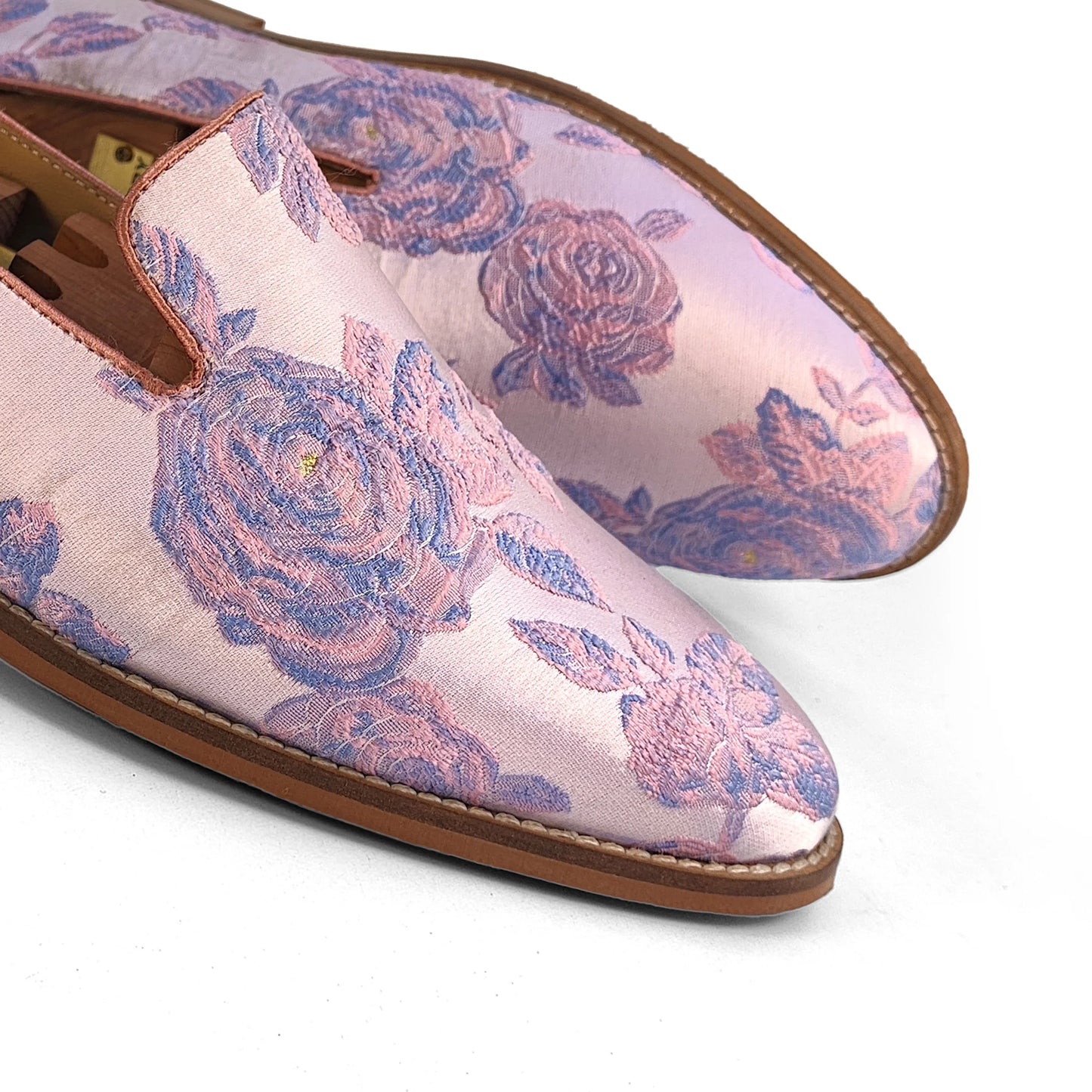 Pink Rose Embroidery Wedding Ethnic Shoes Party Loafers for Men