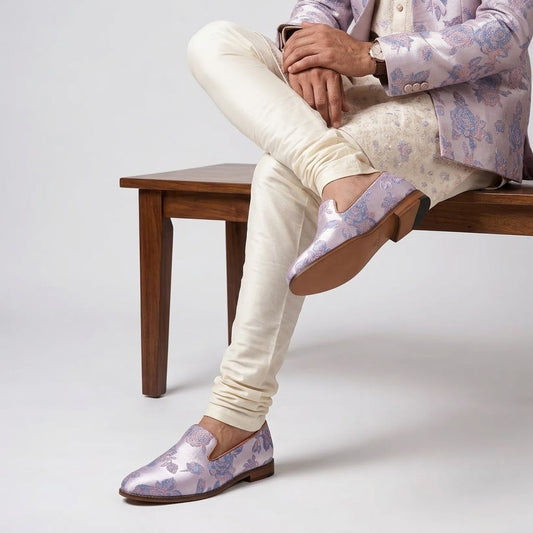 Pink Rose Embroidery Wedding Ethnic Shoes Party Loafers for Men