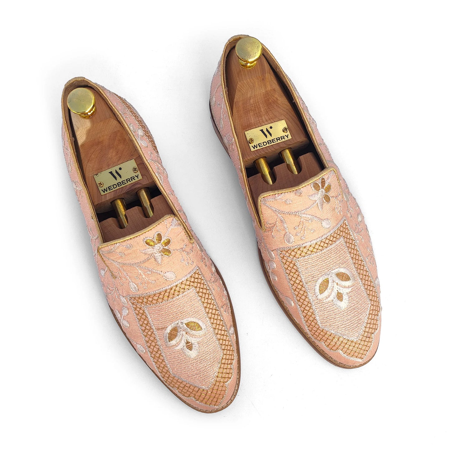 Peach and White Embroidery Ethnic Wedding Loafer Nagra Mojri for Men